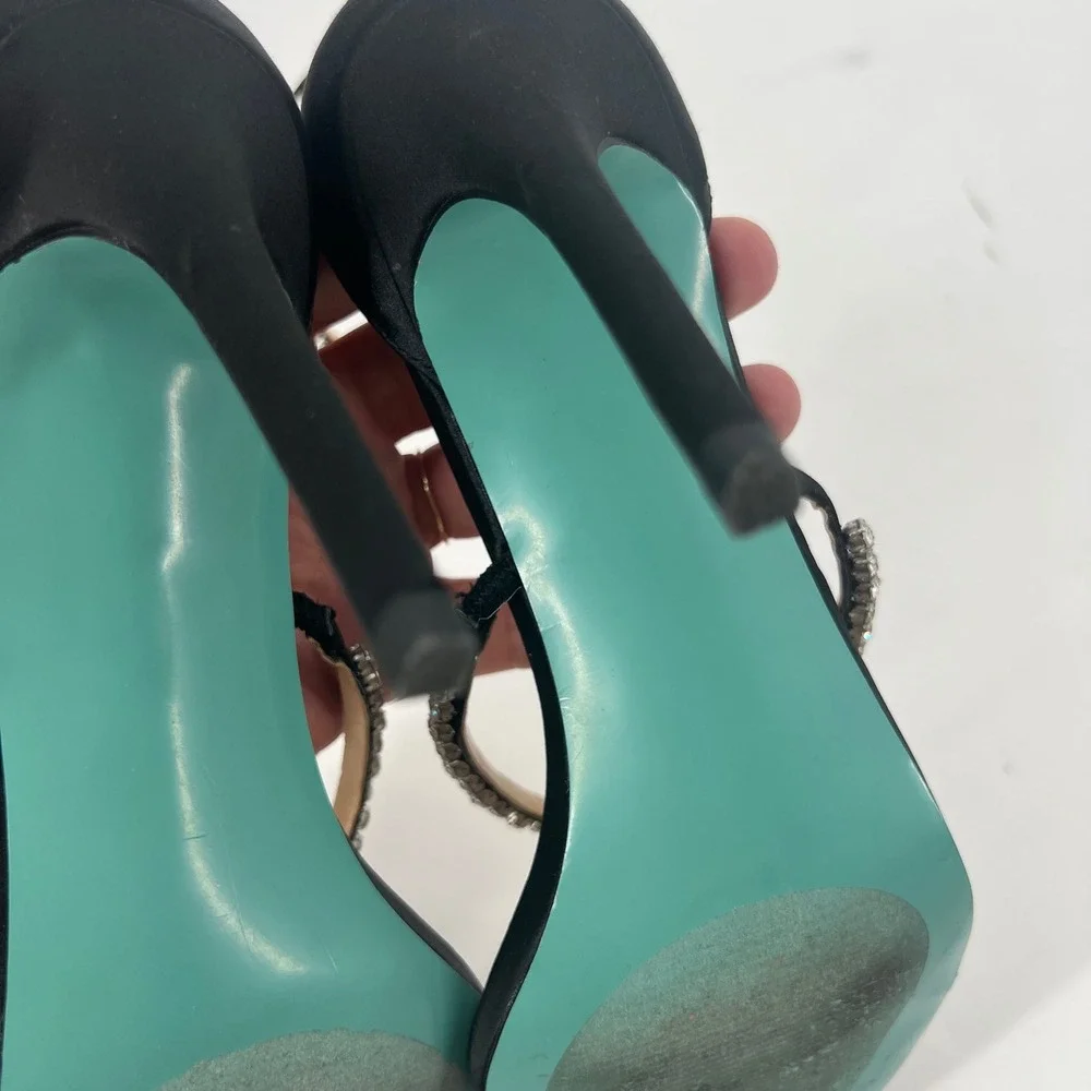 Blue Betsey Johnson Elisa Evening Sandals Black Rhinestone Sparkle Bling Wedding - Picture 8 of 9